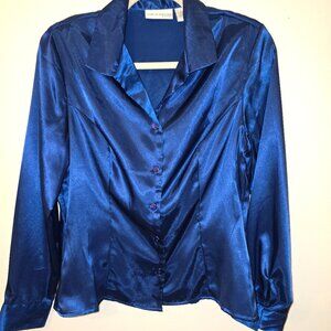 Croft & Barrow Petite Royal Blue Satin Blouse Petite Medium